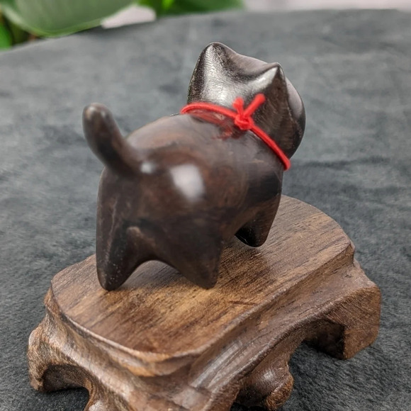 Wooden hand carved kitty cat feline figurine statue - Picture 3 of 6